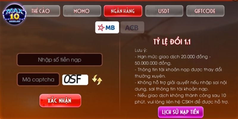Một số lưu ý quan trọng khi nạp tiền MAX10