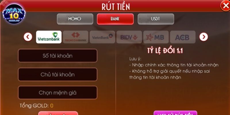 Những lưu ý quan trọng khi rút tiền MAX10